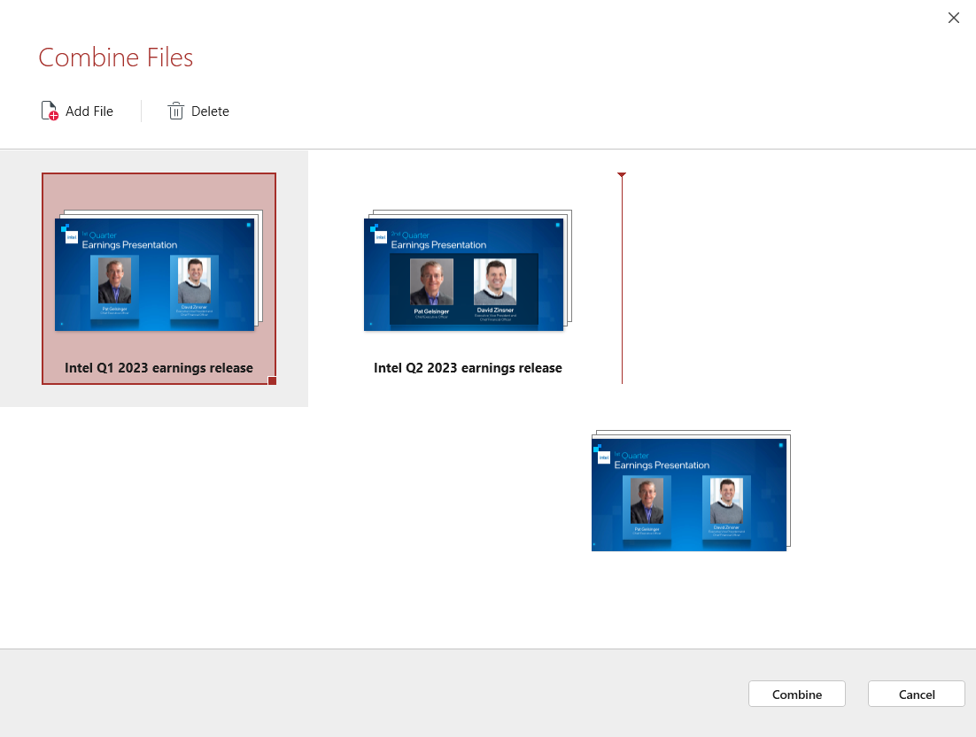 PDF Extra: rearranging documents via drag & drop in the PDF combiner interface